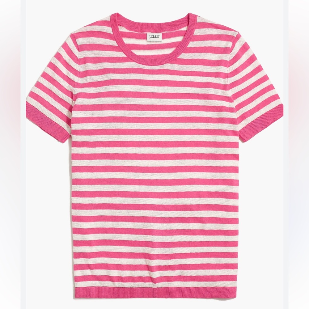 J Crew Y2K Nautical Barbiecore Preppy Coquette Striped Knit Sweater Top Pink XS